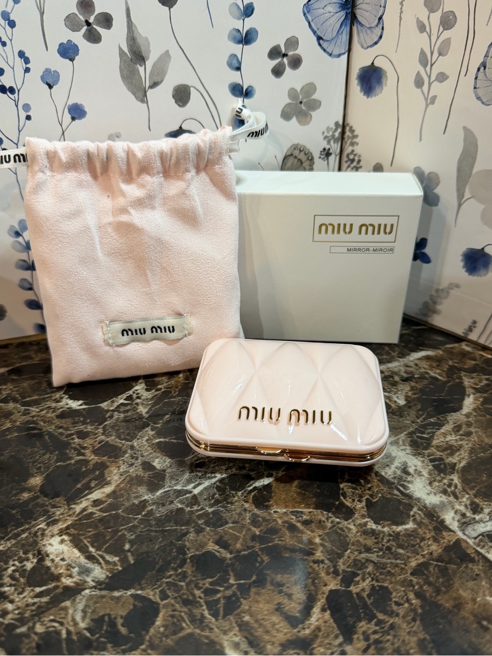 Miu Miu Cosmetic Mirror with Adorable Drawstring Pouch